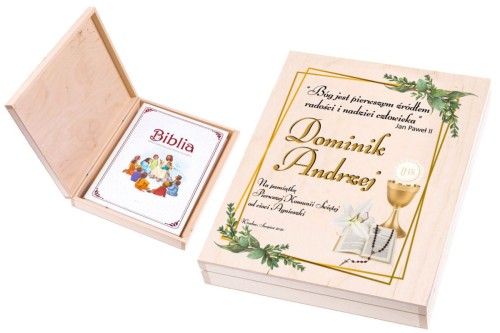 Biblia [do wyboru] w pudełku EKO ♻ z nadrukiem UV - I Komunia Święta