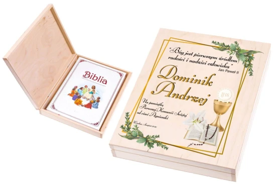 Biblia [do wyboru] w pudełku EKO ♻ z nadrukiem UV - I Komunia Święta