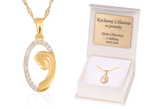 Złoty medalik z wisiorkiem ŁEZKA łańcuszek pr. 585 DEDYKACJA - Pamiątka Prezent