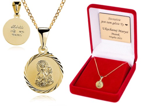 Matka Boska Częstochowska - medalik łańcuszek pr. 925 DEDYKACJA - Pamiątka Prezent