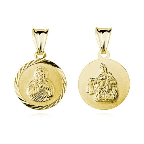 Serce Jezusa / Matka Boska Szkaplerzna - złocony medalik łańcuszek pr. 925 DEDYKACJA - Pamiątka Prezent