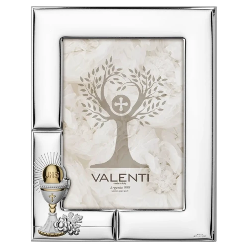 Srebrna ramka komunijna IHS na zdjęcie 13x18 cm.