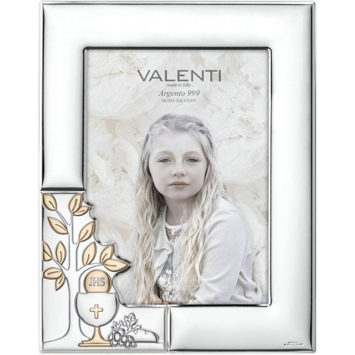 Srebrna ramka komunijna na zdjęcie z motywem IHS - 13x18