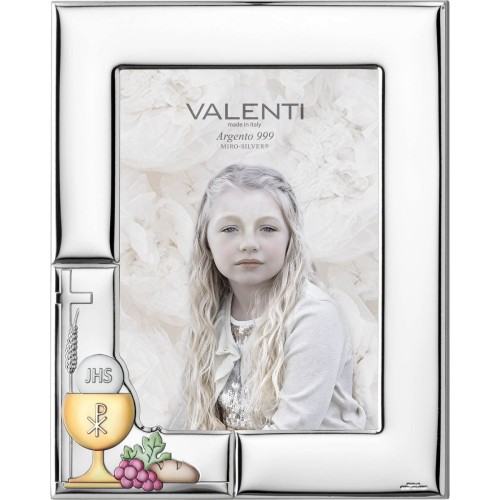 Srebrna ramka komunijna na zdjęcie z motywem IHS - 13x18