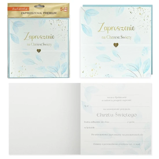 Zaproszenia na Chrzest Święty PREMIUM - komplet 5 sztuk
