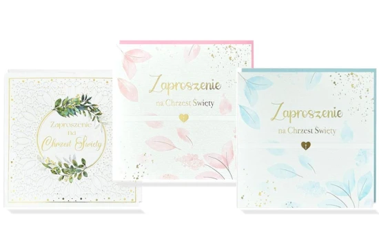 Zaproszenia na Chrzest Święty PREMIUM - komplet 5 sztuk