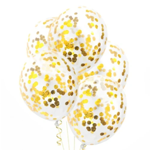 Zestaw balonów GOLD chrom z konfetti, 30cm 4 szt
