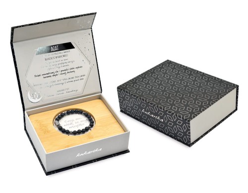 Bransoletka męska - Czarny Agat minerał w pamiątkowym pudełku
