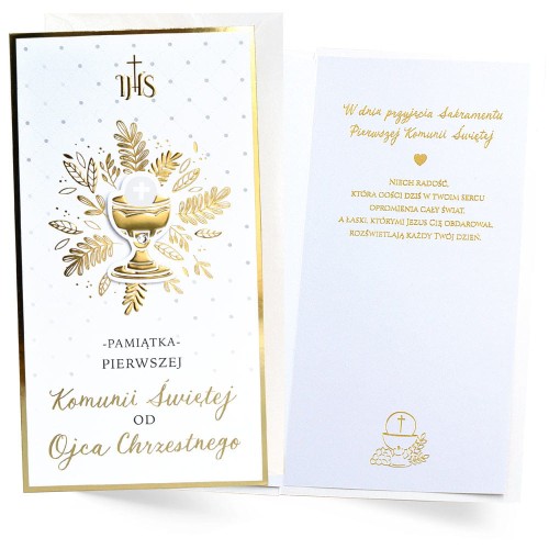 Karnet z życzeniami Od Ojca Chrzestnego na I Komunię Świętą kartka komunijna