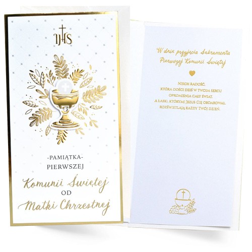 Karnet z życzeniami Od Matki Chrzestnej na I Komunię Świętą kartka komunijna