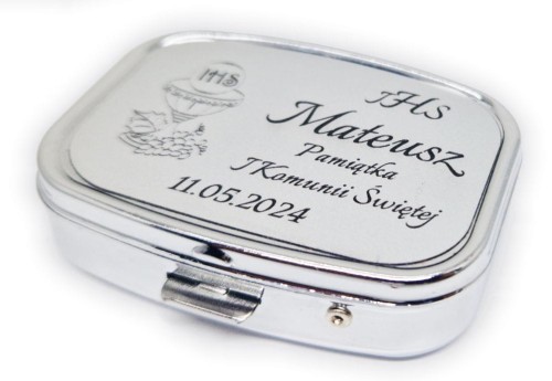 Różaniec w pudełku z imieniem IHS Komunia GRAWER