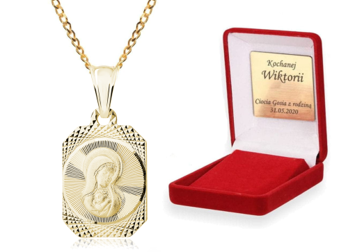 Srebrny medalik MADONNA łańcuszek ZŁOCONE SREBRO pr. 925 DEDYKACJA - Pamiątka Prezent