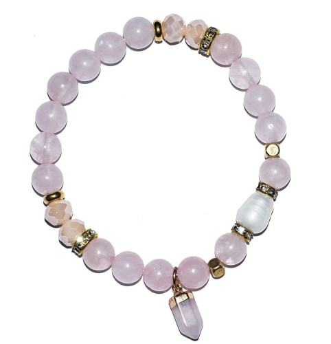 Bransoletka - KWARC RÓŻOWY minerał w pamiątkowym pudełku