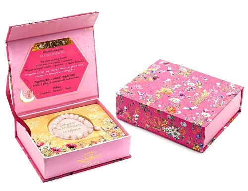 Bransoletka - KWARC RÓŻOWY minerał w pamiątkowym pudełku