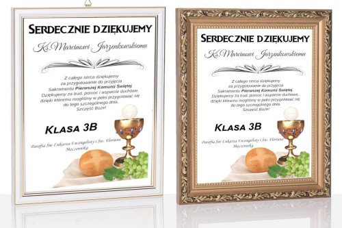 Podziękowanie dla księdza katechetki od dzieci komunijnych - nadruk UV na szkle