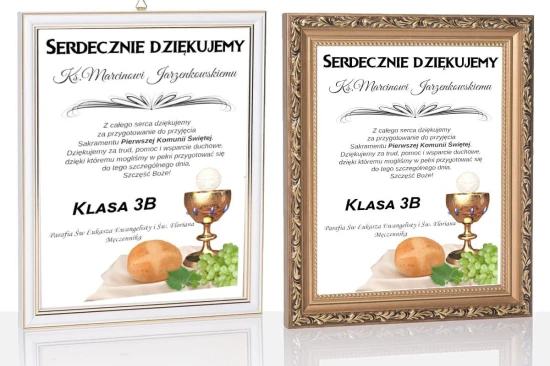 Podziękowanie dla księdza katechetki od dzieci komunijnych - nadruk UV na szkle