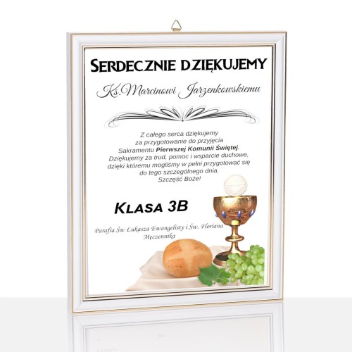 Podziękowanie dla księdza katechetki od dzieci komunijnych - nadruk UV na szkle