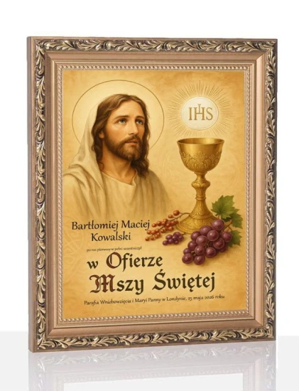 Obraz pamiątkowy KOMUNIA - Jezus Chrystus nadruk na szkle