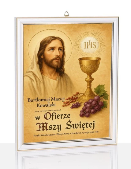 Obraz pamiątkowy KOMUNIA - Jezus Chrystus nadruk na szkle