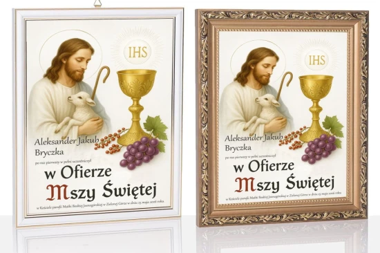 Obraz pamiątkowy KOMUNIA - Jezus Chrystus Dobry Pasterz nadruk na szkle