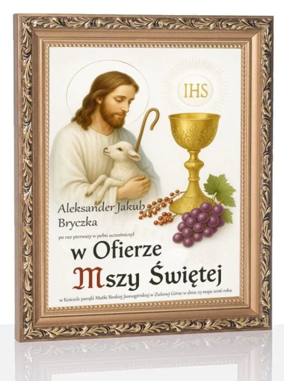 Obraz pamiątkowy KOMUNIA - Jezus Chrystus Dobry Pasterz nadruk na szkle