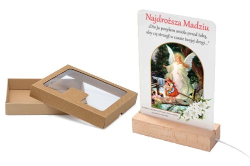 Lampka nocna LED z nadrukiem Anioł Stróż - prezent pamiątka Chrzest Święty