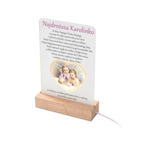 Lampka nocna LED z nadrukiem Anioł Stróż - prezent pamiątka Chrzest Święty