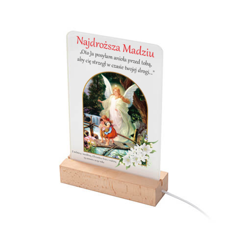 Lampka nocna LED z nadrukiem Anioł Stróż - prezent pamiątka Chrzest Święty