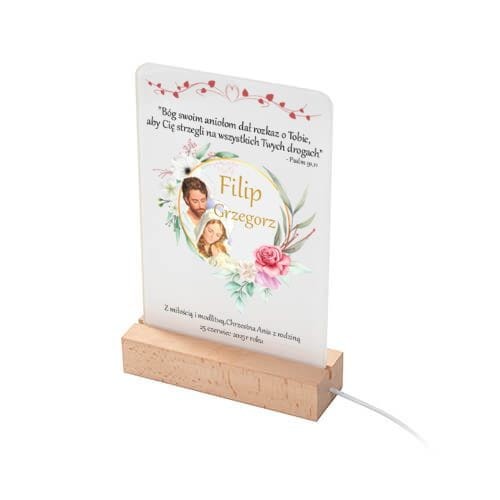 Lampka nocna LED z nadrukiem Rodzina Święta- prezent pamiątka Chrzest Święty