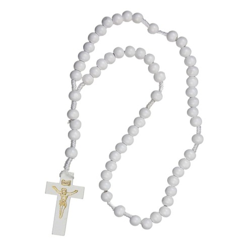 Różaniec drewniany na sznurku BIAŁY / WHITE