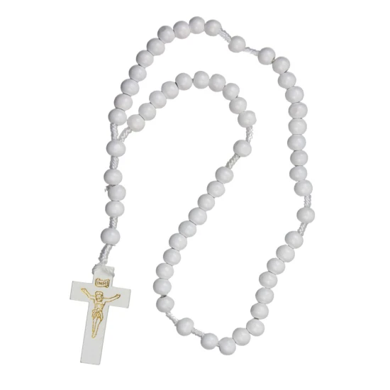 Różaniec drewniany na sznurku BIAŁY / WHITE