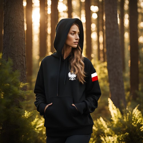 Bluza Orzeł Biały – czarna hoodie symbol narodowy