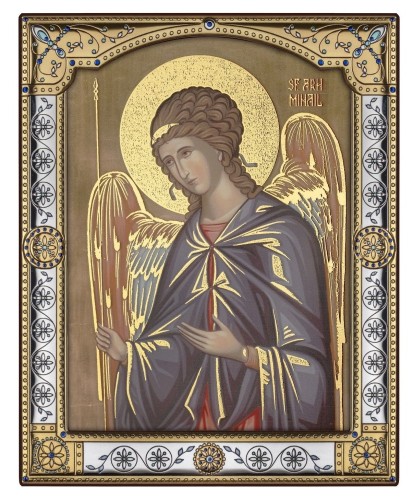 IKONA Św. Michał Arachanioł za szkłem, w błyszczącej ramie ze złoceniami