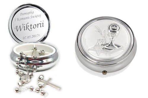 2754258.jpgRóżaniec w pudełku ze SREBRNĄ hostią IHS z grawerem