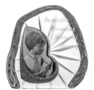 Skałka z kryształu - pamiątka I Komunia  CHŁOPIEC  11,5x10,5cm 