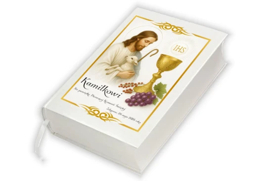 Biblia Tysiąclecia. Format oazowy - oprawa twarda z nadrukiem IHS Komunia