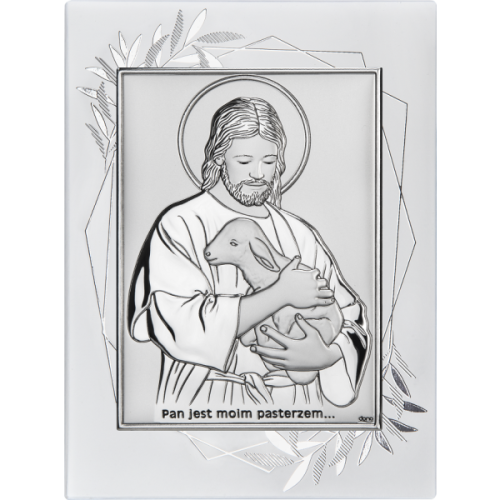 Obrazek srebrny - Pan jest moim pasterzem na ozdobnym panelu