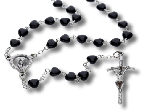 Różaniec czarny (serduszka) - 46cm