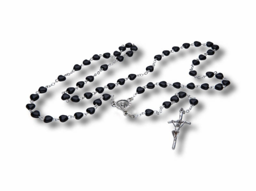 Różaniec czarny (serduszka) - 46cm