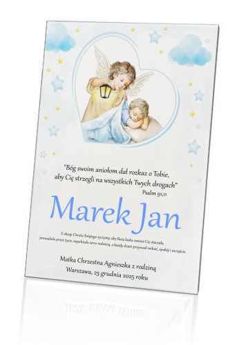 Obrazek malowany 20x25 cm - Anioł Stróż z latarenką Baby Blue