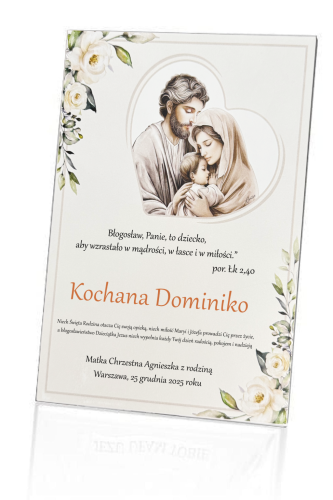 Obrazek malowany 20x25 cm - Rodzina Święta Józef Maryja Dzieciątko Jezus - życzenia na chrzest świety