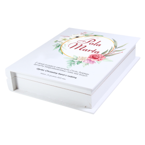 Pudełeczko białe drewniane z nadrukiem - Pamiątka Skrzyneczka