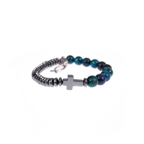 Bransoletka - dziesiątek różańca - Hematyt - kamień Turkus niebieski