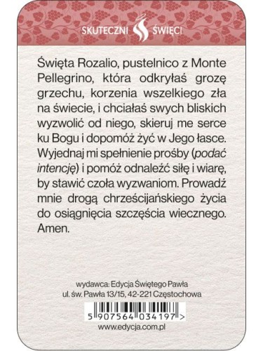 Karta Skuteczni Święci - Święta Rozalia