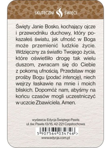 Karta Skuteczni Święci - Święty Jan Bosco