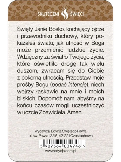 Karta Skuteczni Święci - Święty Jan Bosco