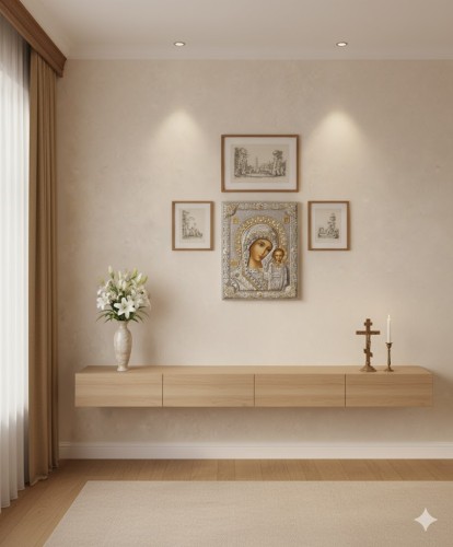 Aranżacja IKONY Madonna Kazańska w domowym zaciszu