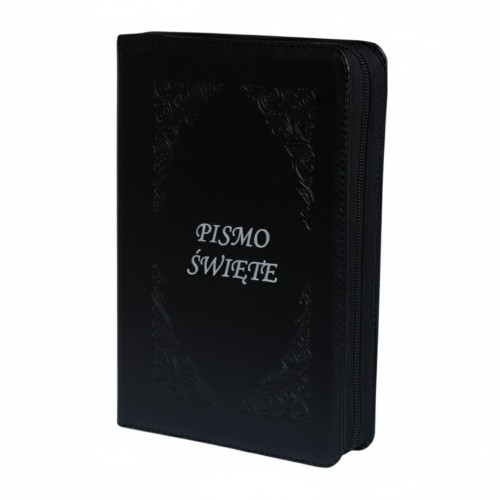 Pismo Święte w skórze naturalnej na zamek - czarne