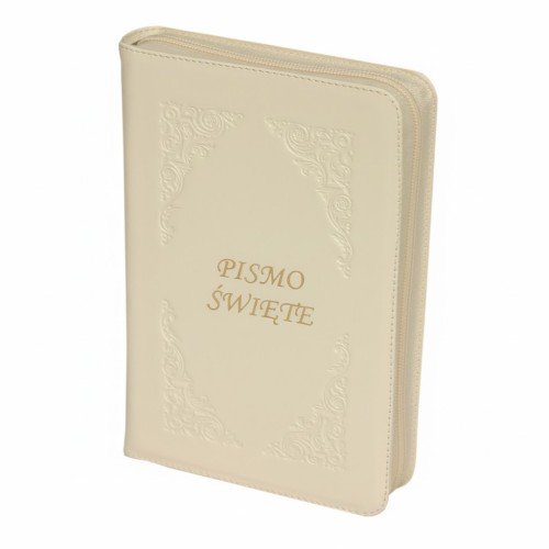 Pismo Święte w oprawie z Naturalnej Skóry na zamek - ecru