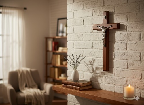 Krzyż drewniany na ścianę, klasyczny - Brązowe Drewno 20cm